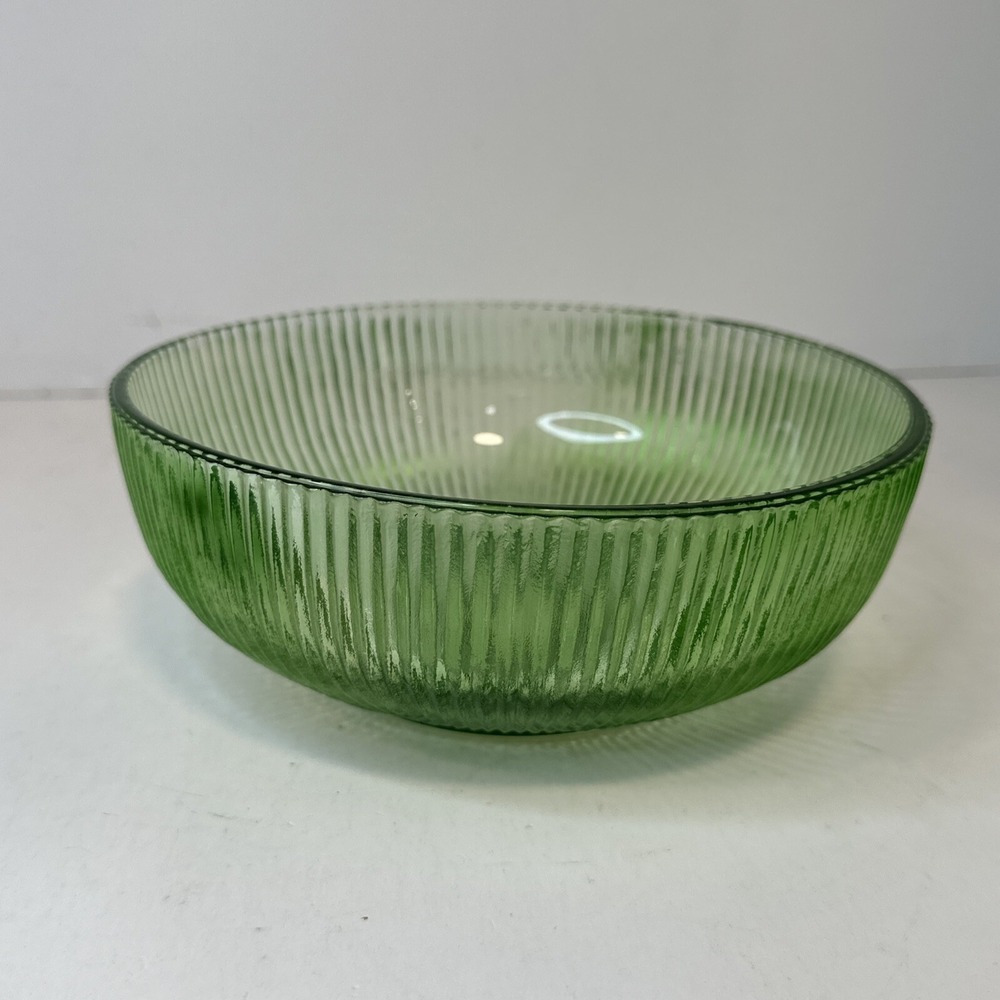 Vintage E O Brody Green Depression Glass Ribbed Bowl 6 1/2" Cleveland Ohio